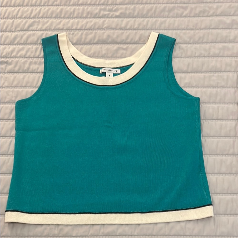 St John Collection - Green Knit Scoop Neck Sleeveless Tp, Size S